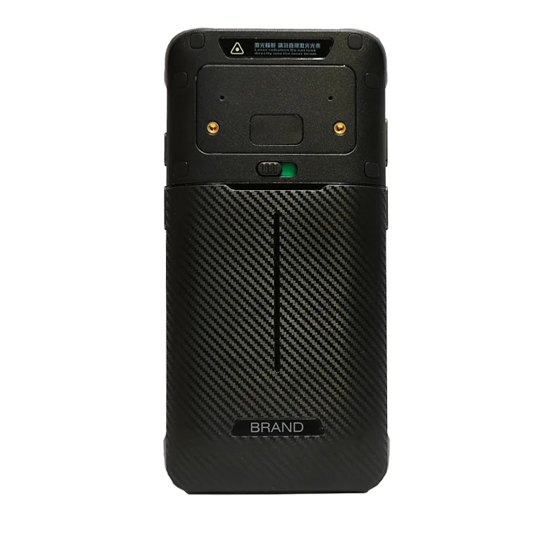 Straight rear view of a handheld terminal with its textured lower housing