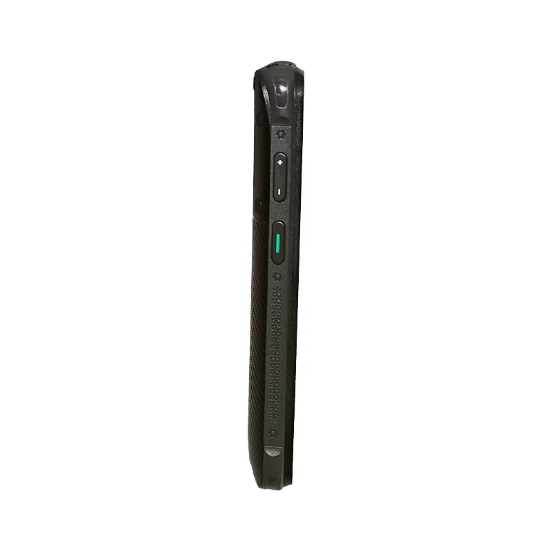 Side profile of a portable terminal with a narrow enclosure and visible buttons