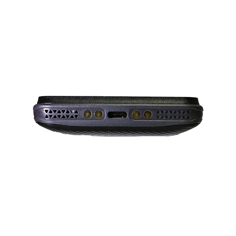 Lower edge of a handheld terminal showing a central port and exposed contact points