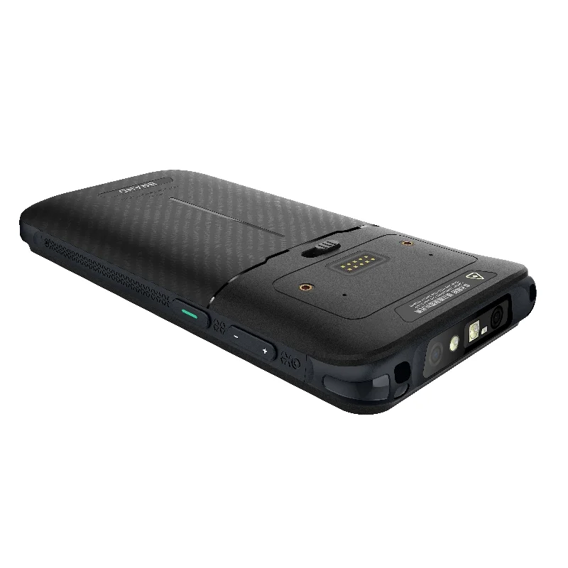 Handheld terminal lying face down with its rear housing and upper edge visible