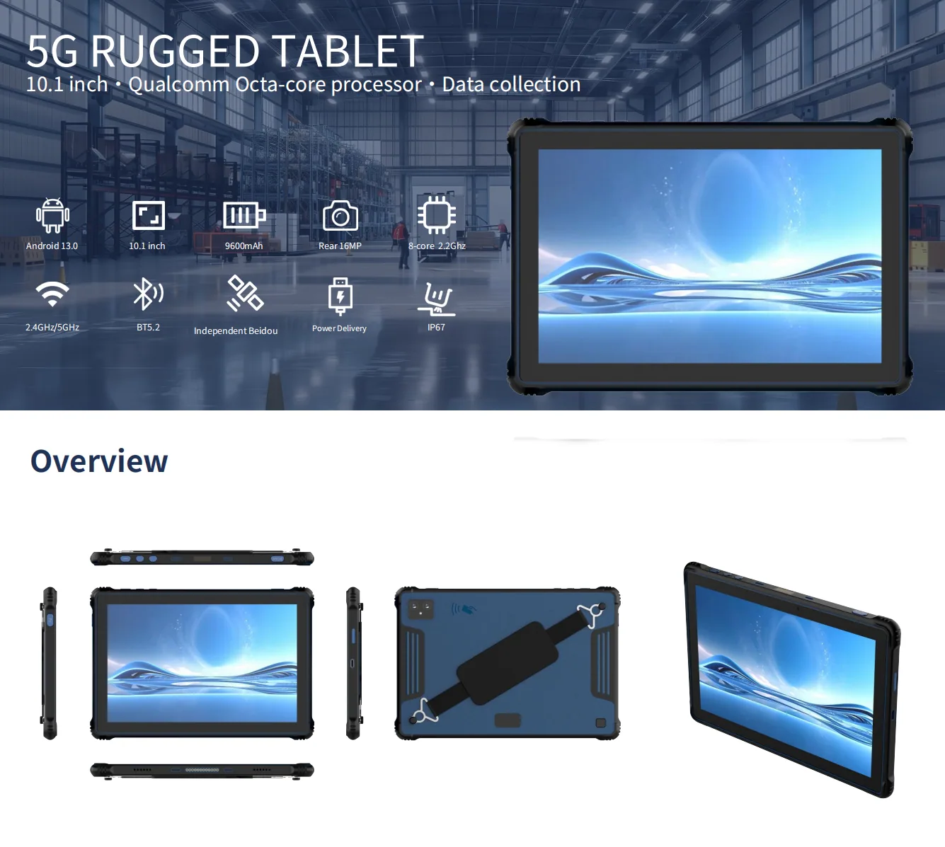 RT82 5G Rugged Tablet – 10.1″ FHD | Qualcomm QCM4490 | Wi‑Fi 6E | 9600mAh | IP67 solution image