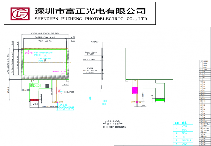Z043WQ34H-CT mechanical outline drawing