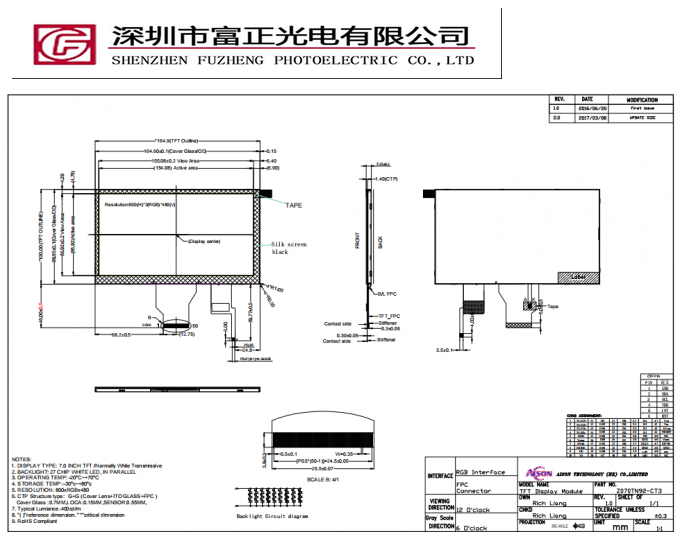 Z070TN92-CT mechanical outline drawing