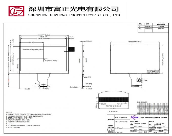 Z070TN92 mechanical outline drawing