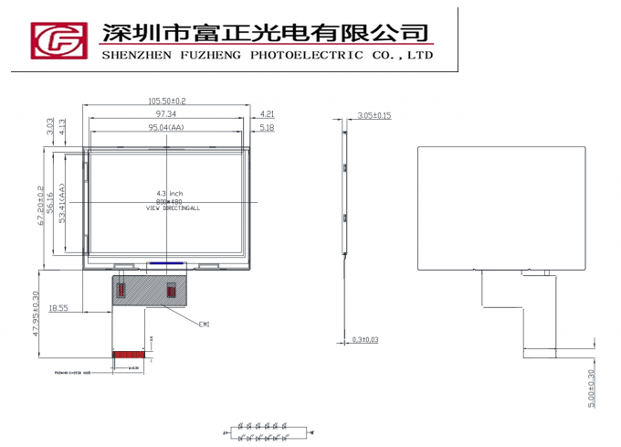 Z043WV08H mechanical outline drawing