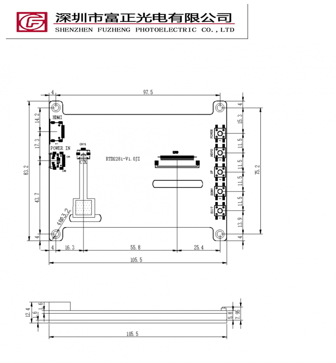 RTD2281-V1.0JI mechanical outline drawing