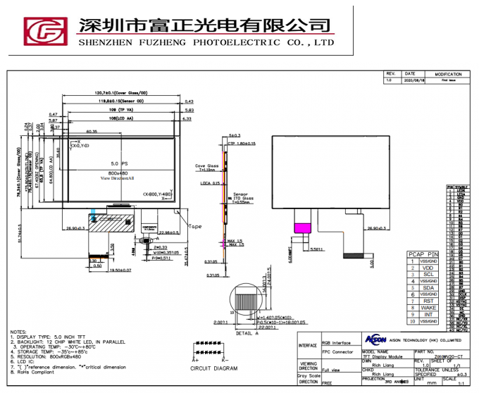 Z050WV20-CT mechanical outline drawing