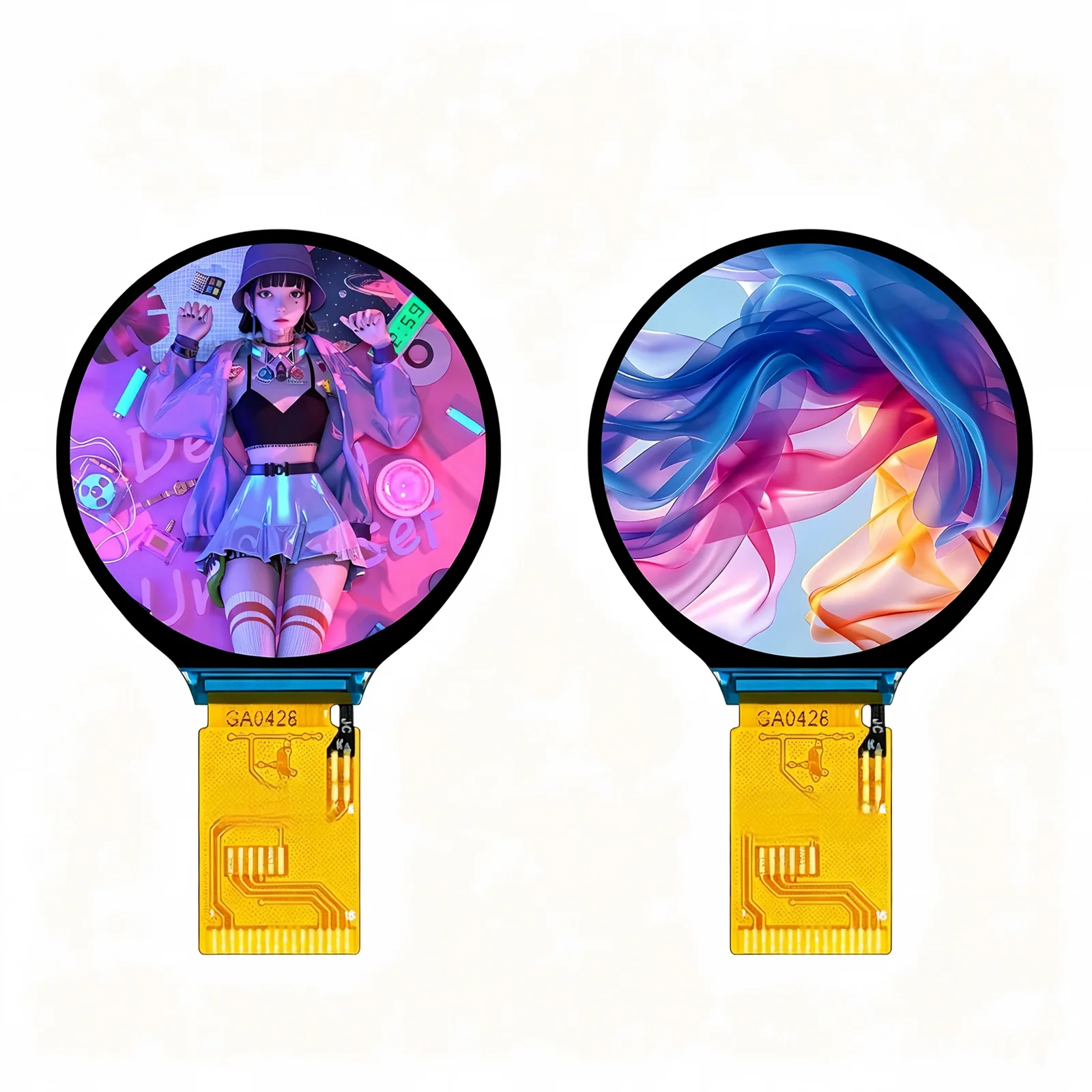 FZ128001S24 1.28-inch round IPS TFT-LCD display modules shown from the front