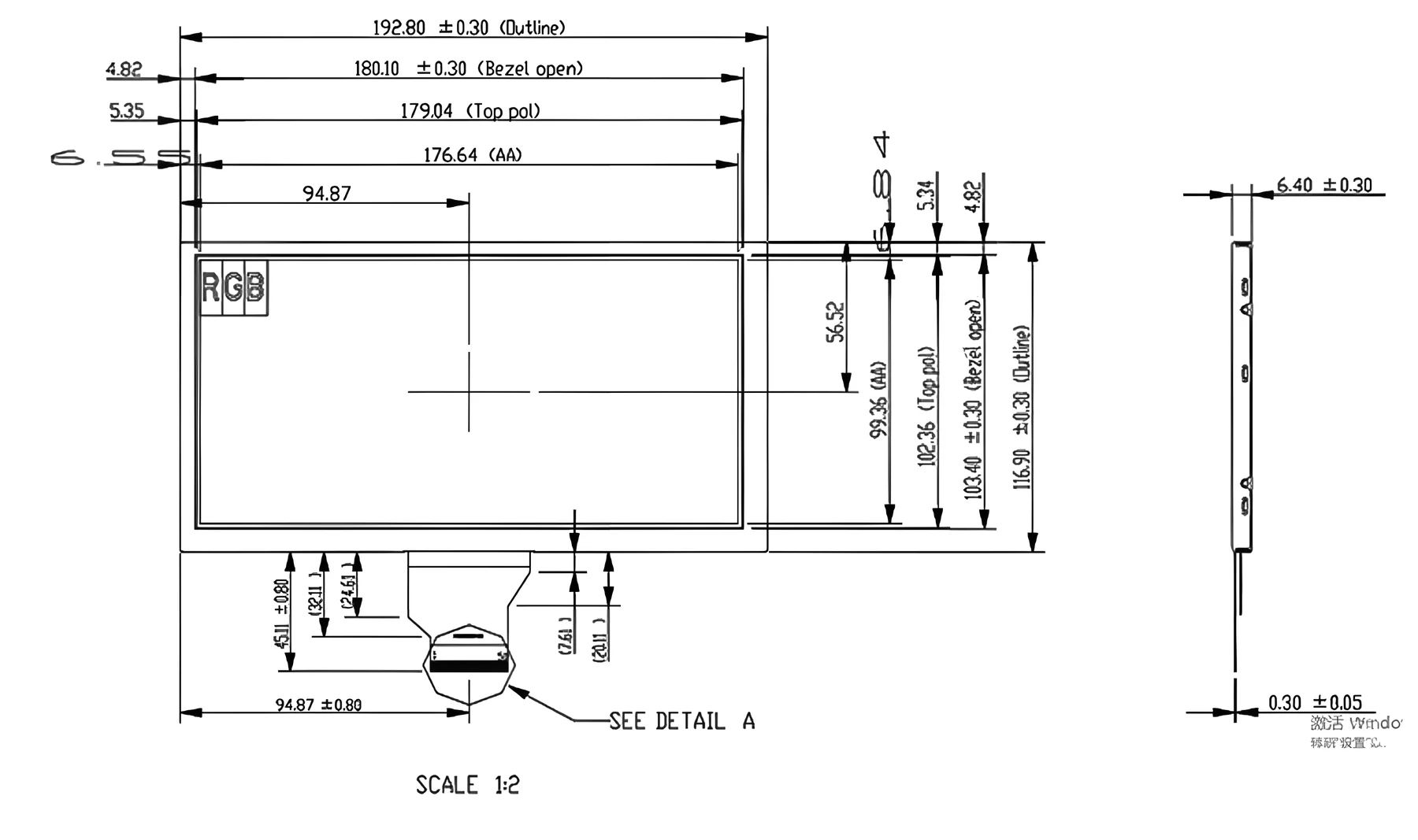 FZ800X480C50 mechanical drawing and interface dimensions