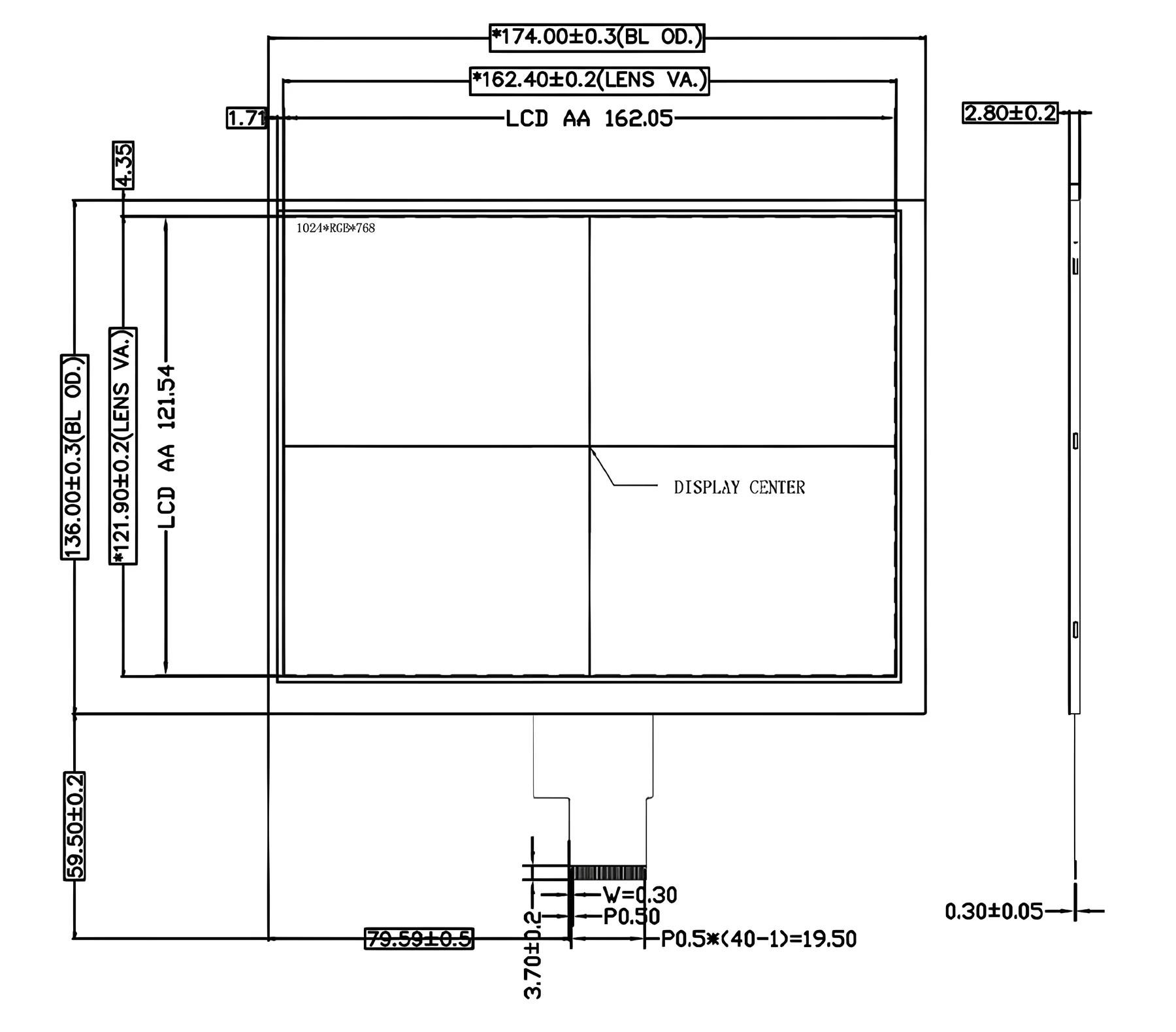 FZ81024C40 mechanical drawing and interface dimensions